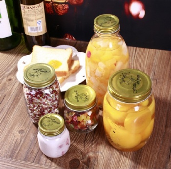  fruit emossed glass storage jar with metal lid B02110001	