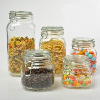 glass storage jar with clips B02116002